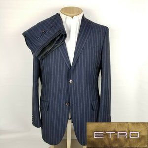 Etro Mens Suit 42R Blue Purple Stripe 2 Piece